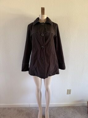 Covington Dark Brown Button-Front Trench Coat S